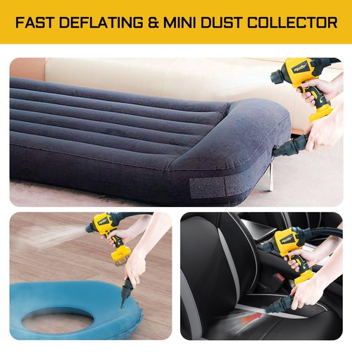 High Volume Compressed Air Duster Compatible with Dewalt 20v Battery- 3 Speeds, 50000RPM Brushless Motor, LED Light, 7 Multi-Use Accessories, Ideal for PC Keyboard, Pool Toy (Tool Only)