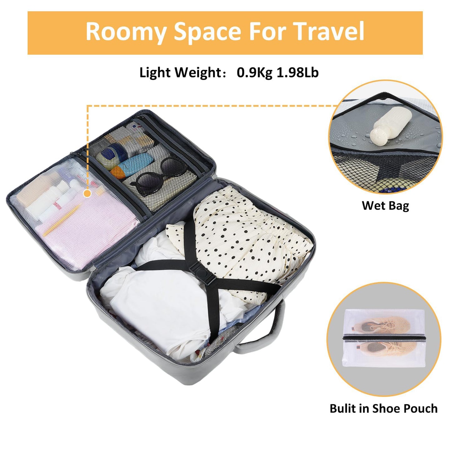 Taygeer Carry On Backpack for Men Women, Travel Backpack with Water Bottle Pocket & Shoe Pouch, Laptop Mochila 17.3inch Flight Approved, College Teacher Tote Bag for Business Travel, Grey