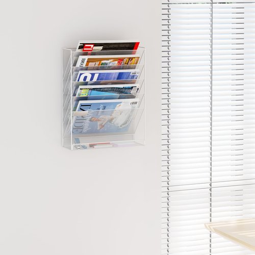 DESKORGA file organizer, TO BE FIXED WITHOUT DRILLING, A4 document holder and office supplies, storage, wall magazine holder, desk storage bannette, desk accessories (Gray)