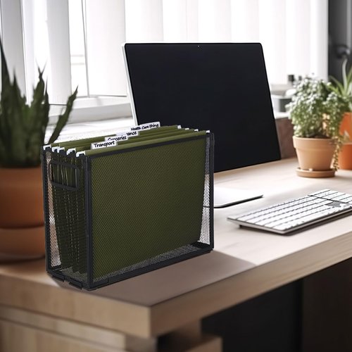Otoolling 2 Pack Hanging File Organizer Include 10 Hanging Folders Metal Mesh File Folder Box for Letter Size Folder Storage Desktop Magazine Storage Cabinets for Home Office School(Green,Small)