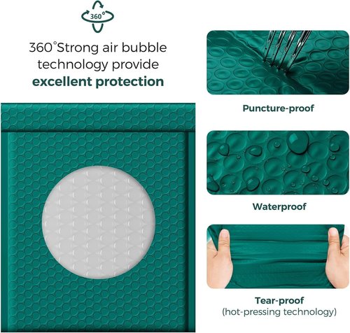 Fuxury Bubble Mailer - 8.5 x 12 Forest Green Padded Envelopes | 250 Pack, Self-Seal & Water Resistant