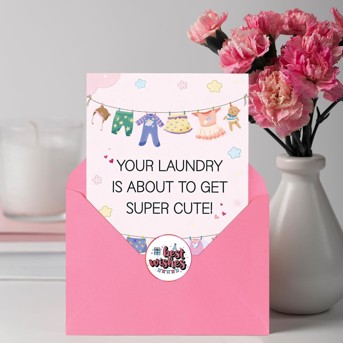 FANCYLUCKY Cute Baby Shower Card for Girl, New Baby Girl Card Gifts for Expecting Mom Parents, Printed Message Inside with Envelope