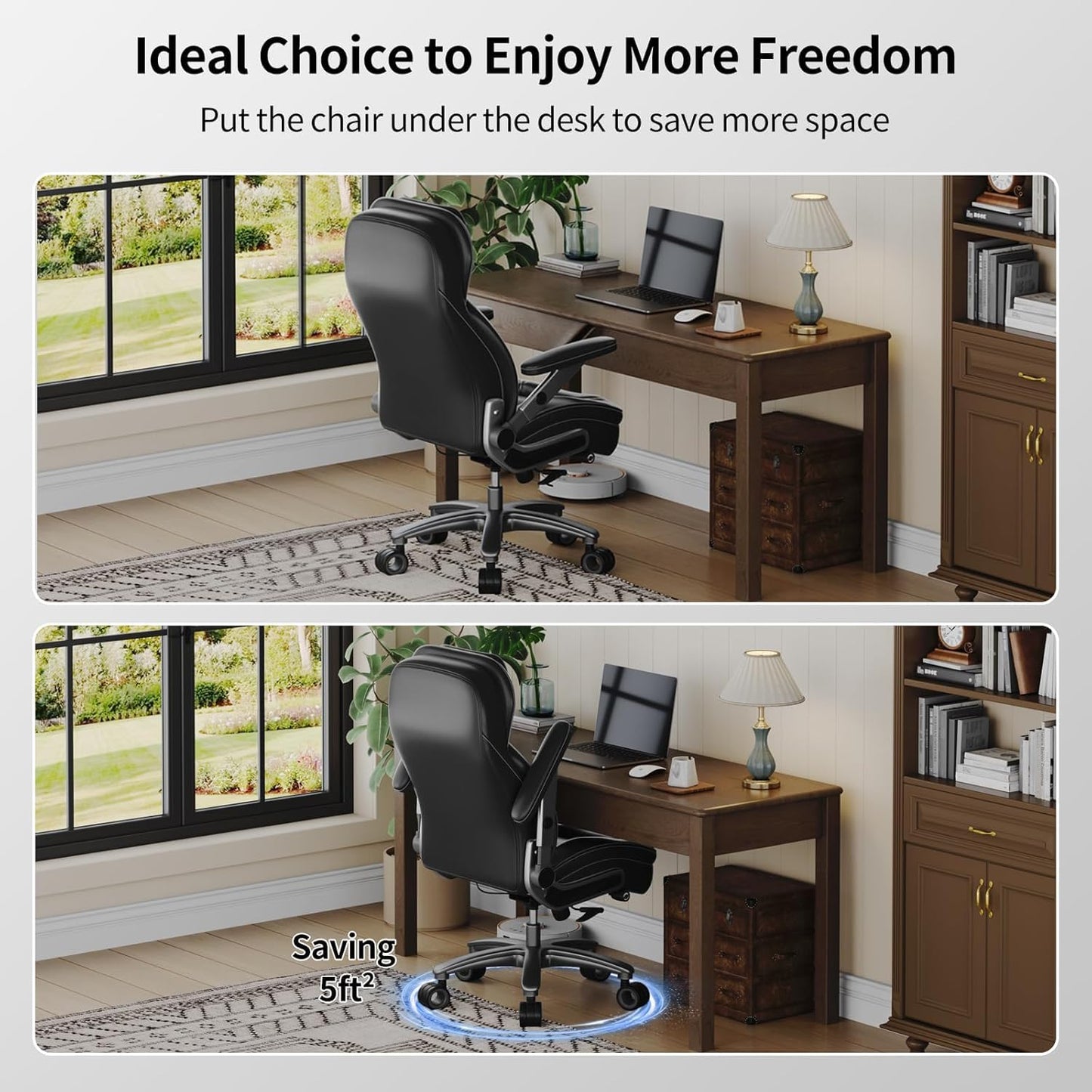 CoziCradle Big and Tall Office Chair, 600lbs Heavy Duty Desk Chair with 5D Arms, Adjustable Lumbar Support & Height, Tilt Function, PU Leather High Back Ergonomic Executive Computer Chair