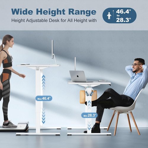 DUMOS Electric Standing Desk - 48 Inch Height Adjustable Sit to Stand Workstation | White Finish