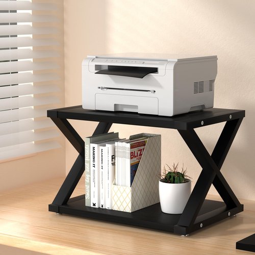 URLINE Desktop Printer Stand,2-Tier Desk Space Organizer for Home Office,Storing Heavy Duty Fax Machine, Scanner,Black