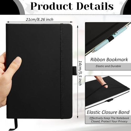 Laumoi A5 Hardcover Notebook Journal - 28 Pack PU Leather Lined with Pen Holder | Black, 5.5 x 8.2 Inch