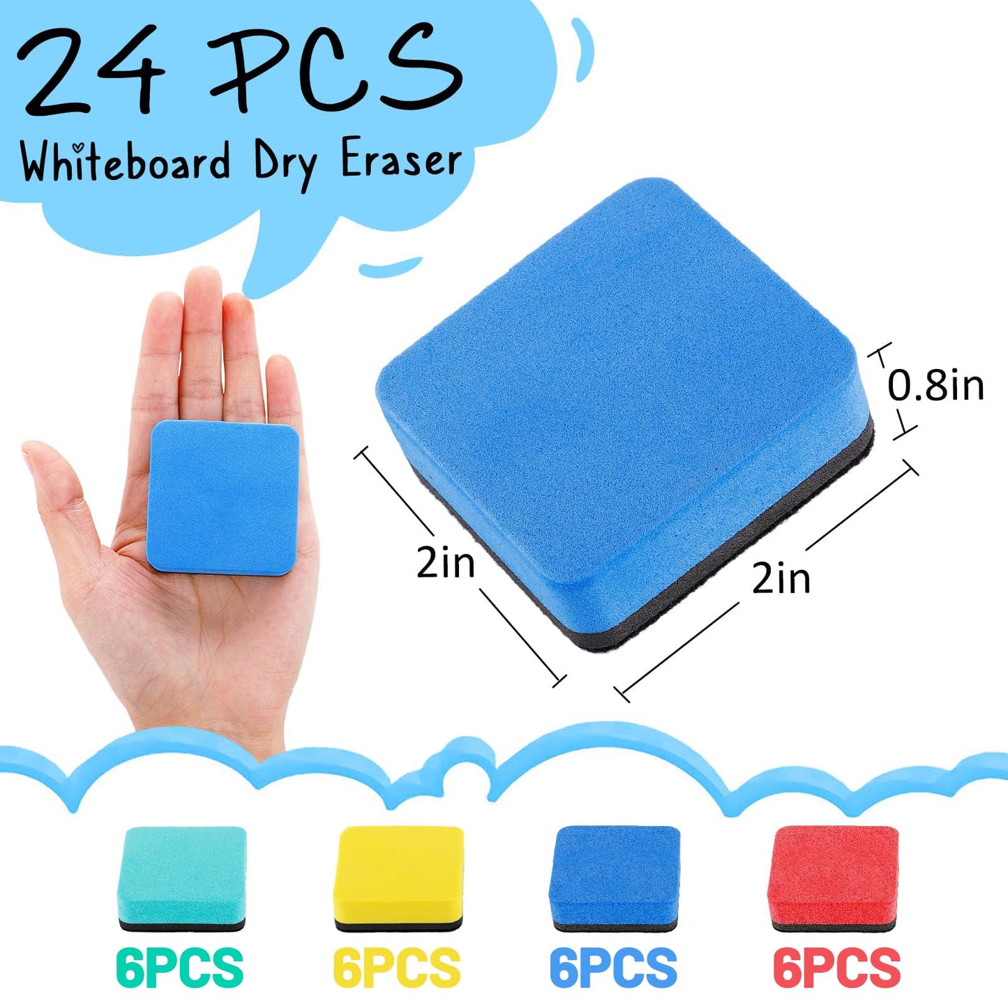 24 pcs Strong Magnetic Whiteboard Erasers - Mini Dry Erase Erasers, Small Chalkboard Cleansers Wiper for Kids and Teachers Classroom Must Haves School Supply Home and Office, Square