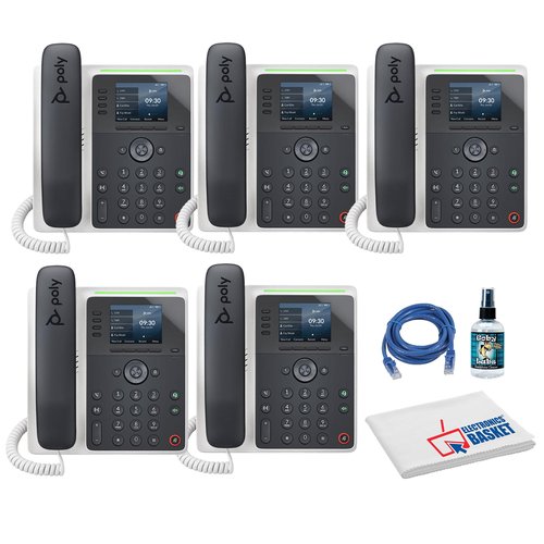 5X Poly Plantronics Edge E220 IP Desk Phone (82M87AA) Bundle Including: Phone Cleaner, Ethernet Cable, Fiber Cloth