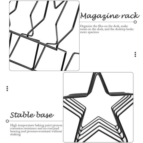 Iron Star-Shaped Desktop Organizer for Vinyl Records, CD, Books, and Documents, Black, 10.23 X 7.28 X 6.88 Inches, Space-Saving Storage Method for Home, Office, and School