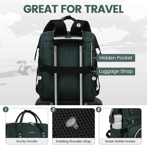 LOVEVOOK Laptop Backpack for Women,17 Inch Professional Womens Travel Backpack Purse Computer Laptop Bag Nurse Teacher Backpack,Waterproof Work Bags Carry on Back Pack with USB Port,Dark Green