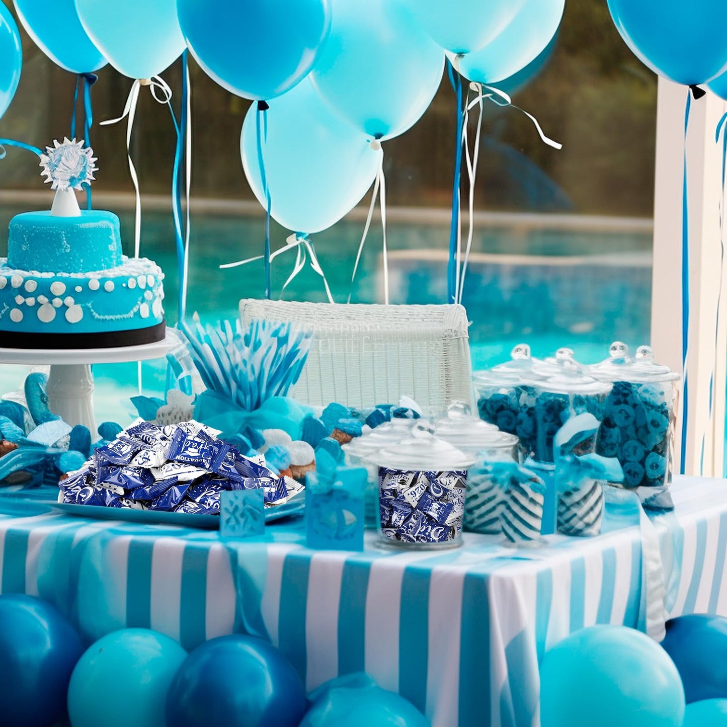 Naucoos Congrats Graduation Candies Class of 2026-26.5 oz Bag 150 Pcs Individually Wrapped Congratulations Goody Treat Sweets Grad Mint Candy for Adults Graduations Party Favors(Blue and White)