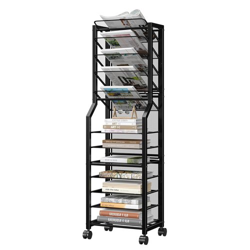 Simple Trending 12 Tier Rolling File Cart,Desk File Organizer with Sliding Trays and Wetal Mesh Paper Letter Storage Multi Functional Rolling Clutter Cart for Office, Home, School, Black