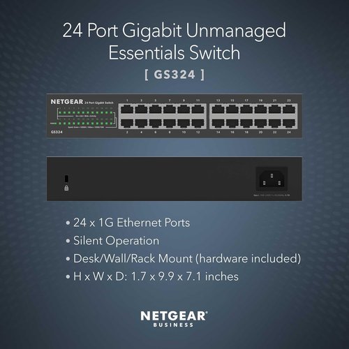 NETGEAR 24-Port Gigabit Ethernet Switch | Unmanaged Essentials for Desktop, Wall, or Rackmount - Silent Operation