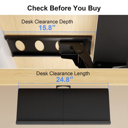 Suptek Keyboard Tray Under Desk Height Adjustable Ergonomic Sliding Keyboard and Mouse Tray, 25”x9.8”, DSF5