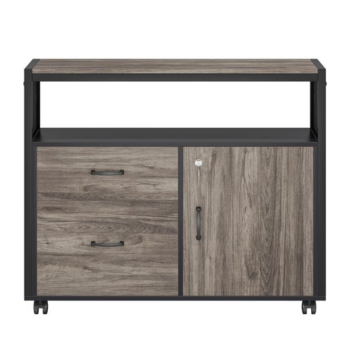 Tribesigns Modern File Cabinet with Drawers for Letter-Sized File and Door, Lockable lateral Filing Cabinet Printer Stand with Storage Shelves and with Rolling Caster for Home Office (Gray)