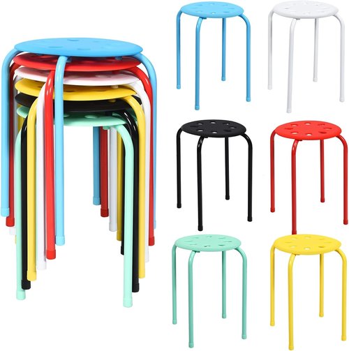 POWERSTONE Stackable Stools - Set of 6 Colorful 17.5in Portable Bar Stools with Iron Legs | Flexible Classroom Seating