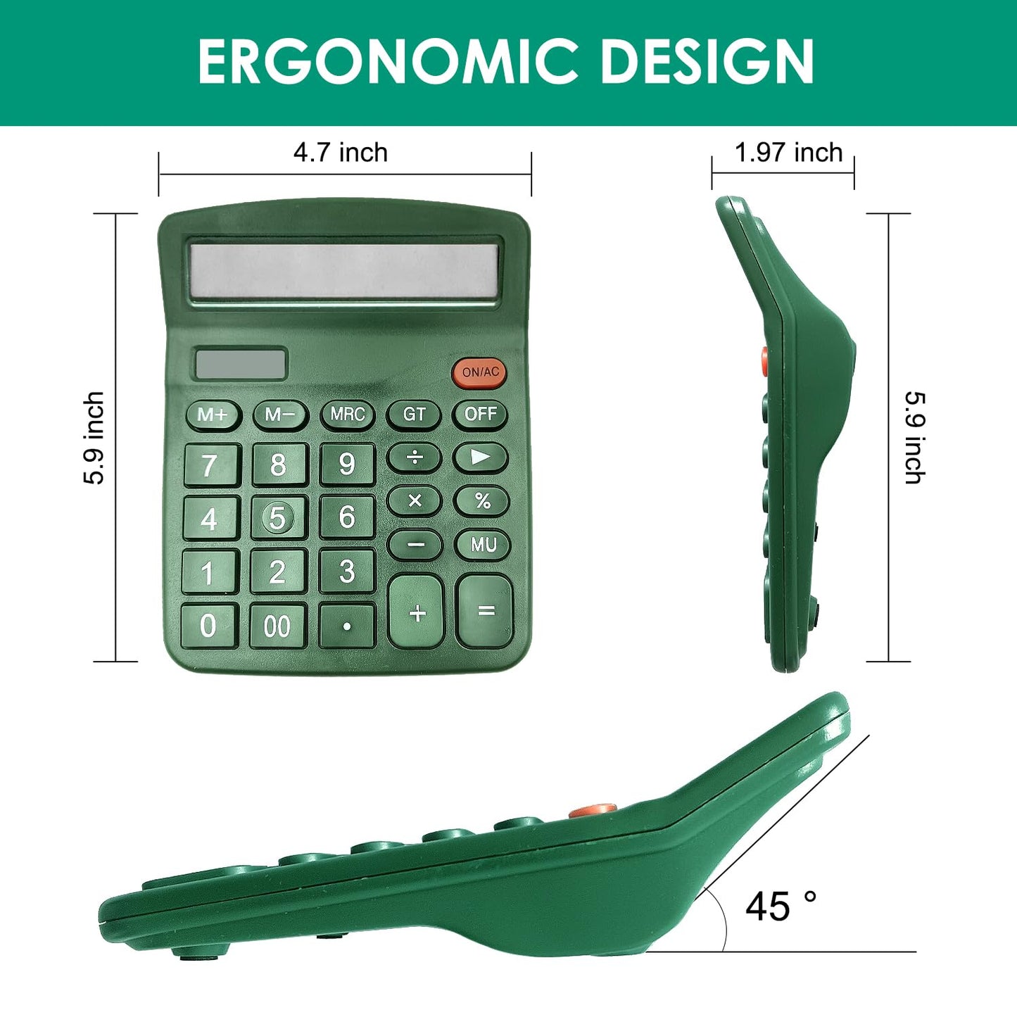 8 Pack Calculator Desktop, 12-Digit Solar Basic Calculators Dual Power Electronic Calculators with Large LCD Display Big Button for Office Home and School (Dark Green)