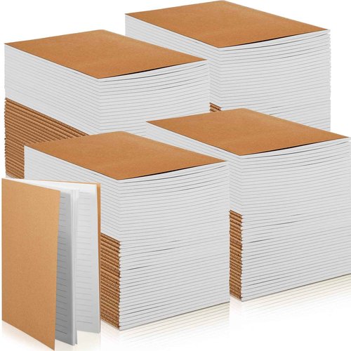 Fuutreo 300 Pack Kraft Notebook 5.8" x 4.1" A6 Lined Journals Bulk Pocket Writing Notepad for Kids Students Classroom School Office Travel Supplies, 48 Pages 24 Sheets(Brown)