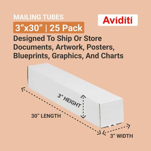 AVIDITI Long Cardboard Boxes, 30"L x 3"W x 3"H, Pack of 25 | Poster Tube for Mailing and Storage of Blueprints, Artwork, Crafts, Long Art Holder, 30 inches