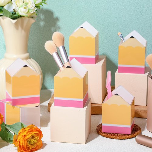 Sherr 6 Pcs Pencil Shaped Pen Holders for Classroom, Cute Acrylic Pencil Cups, Back to School Stationery Storage Organizers for School Office Supplies Teacher Desk Home Table Decor (Classic)