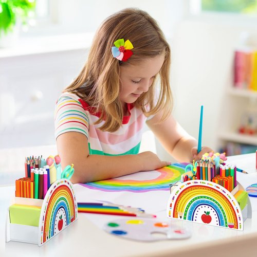 Wooden Rainbow Pencil Holder Pen Holder Teacher Appreciation Gifts from Students Pencil Organizer Brushes Makeup Brush Crayon School Teacher Supplies for Kids Girls