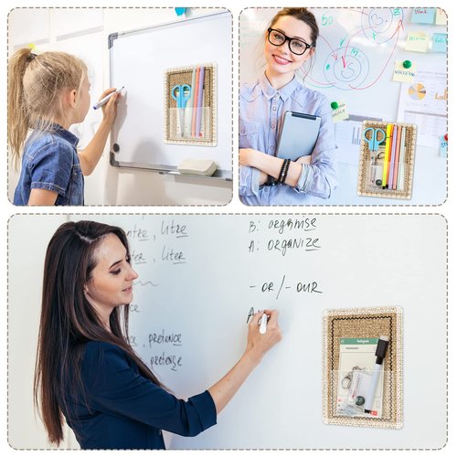 Amylove 6 Pcs Burlap Magnetic Storage Pocket Classroom Magnetic Pockets for Whiteboard Magnetic File Marker Holder Dry Erase Board Magnetic Locker Organizer for Refrigerator Bulletin Board Supply
