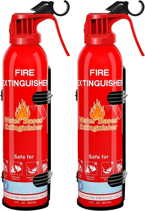 Fire Shield | 2-Pack Home Fire Extinguishers - Upgraded 8-in-1 Portable Emergency Safety Tools for Vehicle, Boat, Kitchen - Water-Based for A, B, C, K Fire Types