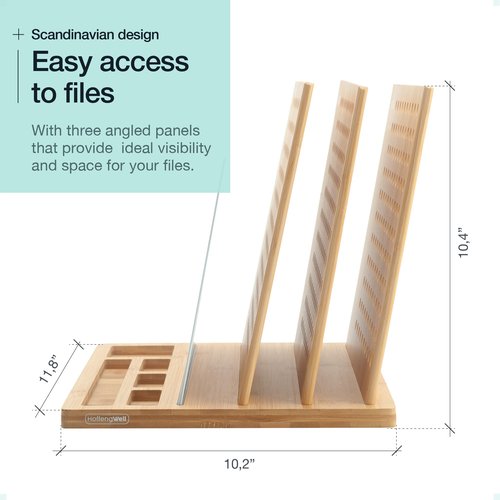 Hoffengwell Bamboo Wood Desk Organizer: 3-Tier File Holder, Mail Organizer, Non-Slip Design, Effortless Assembly, Perfect for Desk System