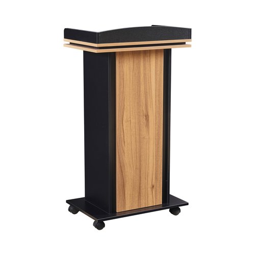 Podium Stand,Wood Podium with Wheels,Lectern with Storage,Mic Stand Space,15MM Particle Board,Wooden Pulpit for Restaurants,Churches,Seminars and Schools