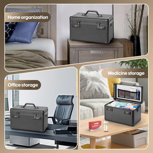LOCKCURX Lockable Storage Box - Medicine Box Organizer with Combination Code, Lock Boxes for Personal Items, Childproof Phone Lockbox for Home/Office/School Storage Lockers, 15.1x9.4x8.7 Inch, Black
