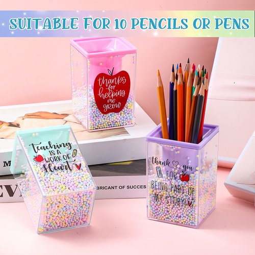 Outus 12 Pcs Thank You Gift Bulk Cute Teacher Appreciation Gifts Teacher Bubble Pen Holder Inspirational Pencil Stationery Organizer Gifts for Teachers Gift from Students