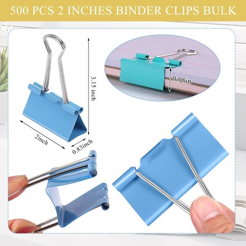 Jetec 500 Pieces 1.6 Inch Black Binder Clips Medium Paper Clamps Metal Paper Clips for Teachers Students Classroom Business Office and School Office Supplies(1.6 Inch,Colorful)