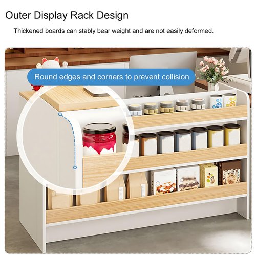Modern Reception Desk Counter Table, Retail Counter Reception Table with Lockable Drawers, Retail Checkout Counter with Open Shelves