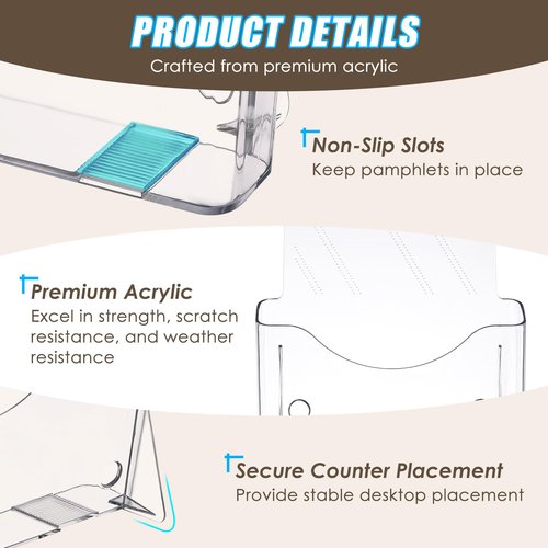 MAOPINER 4 Pack Acrylic Brochure Holder Stand, 8.5 x 11 Inches, Pamphlet Holder Display Stand for Wall Mount or Countertop Use, Plastic Flyer Stand Organizer for Menus, and More