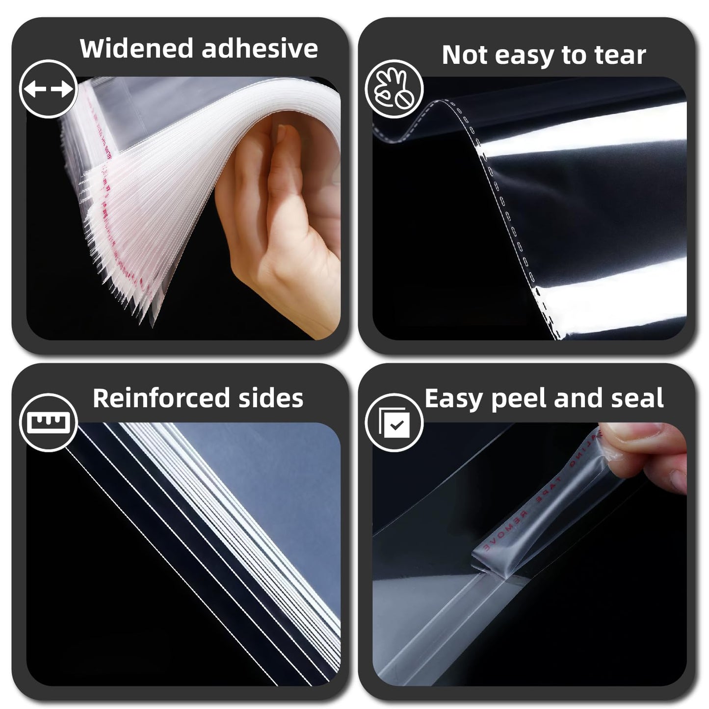 100 Count 10x14 self sealing Cellophane Bags, HUOJI Resealable Clear Poly Bags for Clothes, Shirts and Party Favors