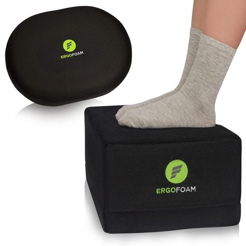 ErgoFoam Adjustable XL Foot Rest (Rectangular, Velvet, Black) and Orthopedic Donut Pillow Bundle