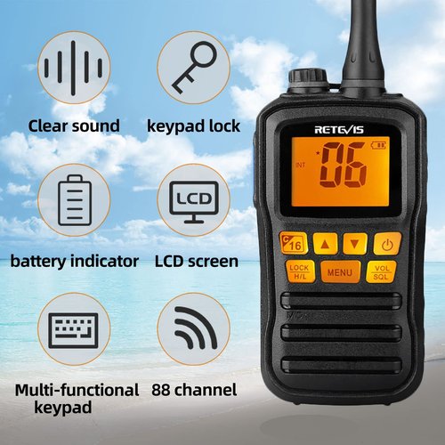 Retevis RM01 Handheld Marine Radio, Floating IP67 Waterproof, Portable Marine Two-Way Radios, NOAA Weather, International Channels, Vibration Drainage, Backlit, Boat Radio for Kayak Fishing(1 Pack)