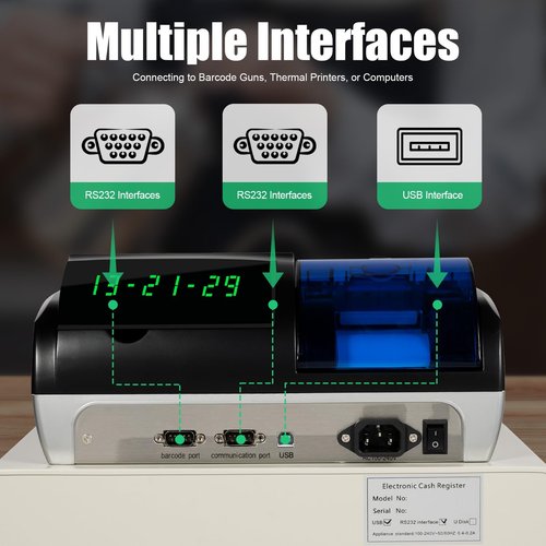 IOUSSJC Electronic Cash Register, 48 Keys Commercial Electronic Cash Register, Tabletop Cash Register for Industries Such As Supermarkets, Shopping Malls with LED Display and Cash Detection Light