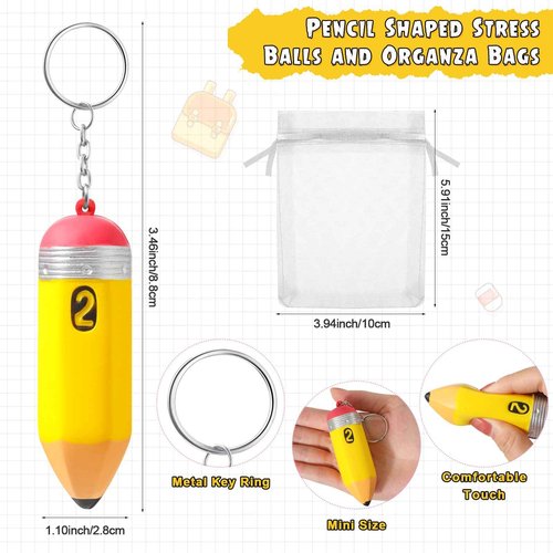 Sinload 36 Set Teacher Appreciation Gifts for Women Included Ballpoint Pens Pencil Shaped Stress Balls Keychains and Organza Bags Teacher Gifts Employee Coworkers