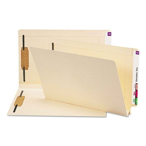 Smead Extra Capacity End Tab Fastener File Folder, Shelf-Master® Reinforced Straight-Cut Tab, 2 Fasteners, 1-1/2" Expansion, Legal Size, Manila, 50 per Box (37276)