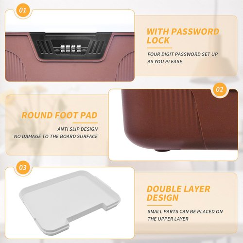 AnRui 2.3 Gallon Portable Safe Box with Lock, Plastic Lockable Storage Container Bin, Password Storage Organizer Locking Box for Car, School, Office, Home and Outdoor (Brown)