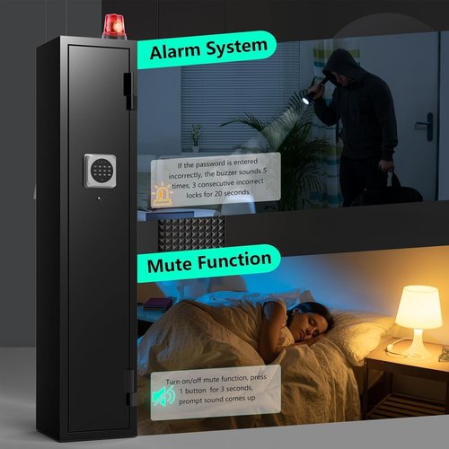 2-3 Gun Safe for Rifles and Pistols, Rifle Safes for Home, Long Gun Cabinet for Shotgun, Gun Locker with Quick Assess Password Lock, Dual Alarm & Mute, No Assembly Required