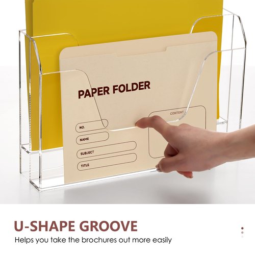 DINGHUO Wall Hanging File Organizer, Acrylic Mail Organizer wall mounted File Holder, Clear 2 Tier Folder Paper Document Magazine Rack for Desk Office School Home - 1 Pack