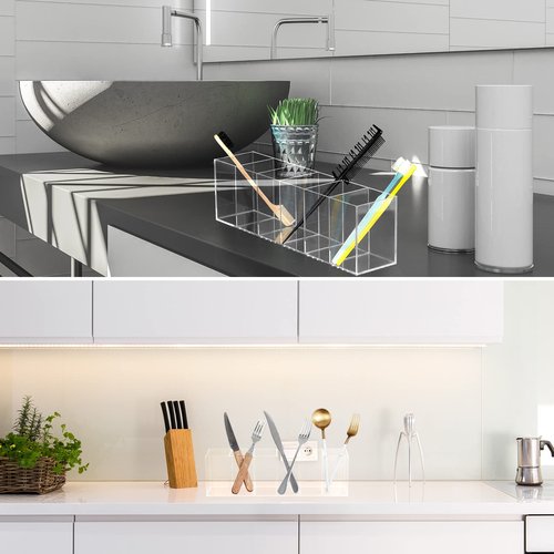 2 Pack Acrylic Makeup Brush Holder 6 Compartments Pencil Organizer Cup Pencil Holder for Desk Pen Organizer Storage Pen Holder for Accessories Cosmetic Brushes Office Bathroom Kitchen Supplies (Clear)