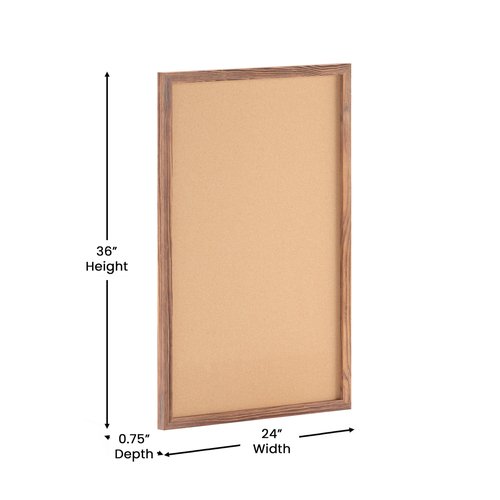 Flash Furniture Rustic Wall Mount Cork Board, for Home, Office, School, Comes with Wood Push Pins, 24" x 36", Torched Brown