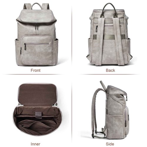 Mroede Leather Laptop Backpack for Women, 15.6 Inch Travel Backpack with Laptop Compartment, Casual Daypack Fashion Travel Backpack Purse for Travel College Work, Grey