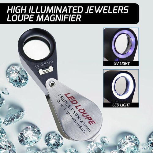 Gain Express Loupe Magnifier - 10X Jewelry Loop with White LED & UV Light for Coins, Gems, Stamps