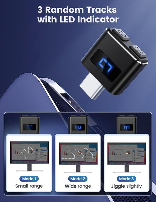 Meatanty USB-C Mouse Jiggler - Undetectable Automatic Shaker with LED Screen & ON/OFF Buttons