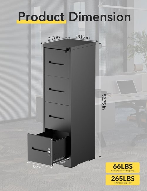 BUPPLEE 4 Drawer File Cabinet with Lock, Anti-Tip Metal Tall Filing Cabinet with Deep File Drawer,Vertical Modern White for Home Office,Steel Storage Cabinet Fit Letter/Legal/A4 Size Files