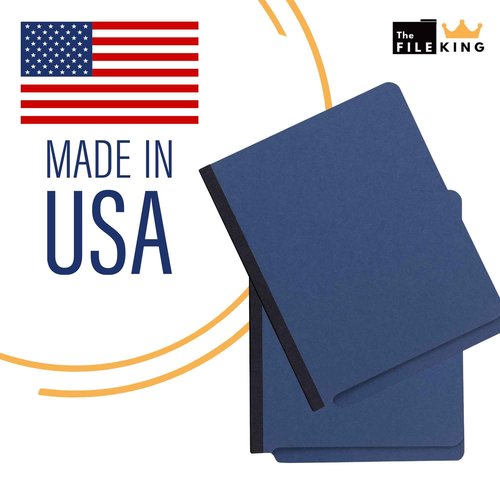 The File King Two Divider Pressboard Classification Blue File Folder - Letter Size | Box of 10 | End Tab | 2” Expansion | Six 2-Inch Fastener Prongs | Made in America